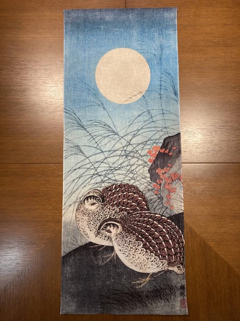 Tenugui Quail On The Full Moon Koson Ohara