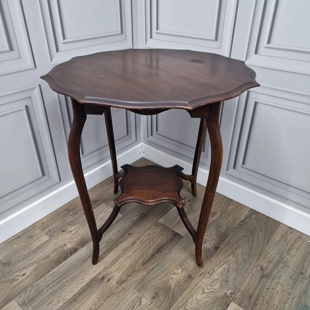 Fancy Window Side Table ANTIQUE WOODEN EDWARDIAN Window Side End Table - Scalloped Top 2 Tier ...