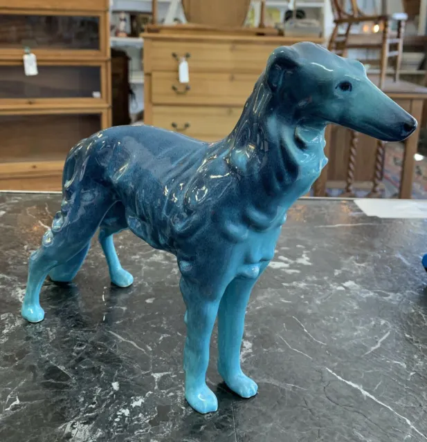 Fine Large Vintage Borzoi Russian Wolfhound Pottery Figurine Turquoise Italy ?
