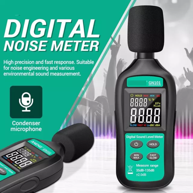 Sound Level Meter Digital LCD Display Noise Tester Measurement 35-135dB Decibel