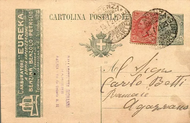 Intero Pubblicitario - Regno - 1921 - Leoni - 15 c ardesia-20 - Carb. Eureka