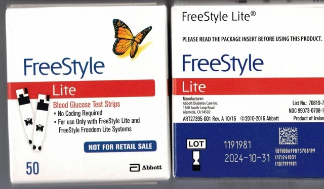 50 tiras reactivas de glucosa en sangre Freestyle Lite - 50 quilates con vencimiento 10/31/2024
