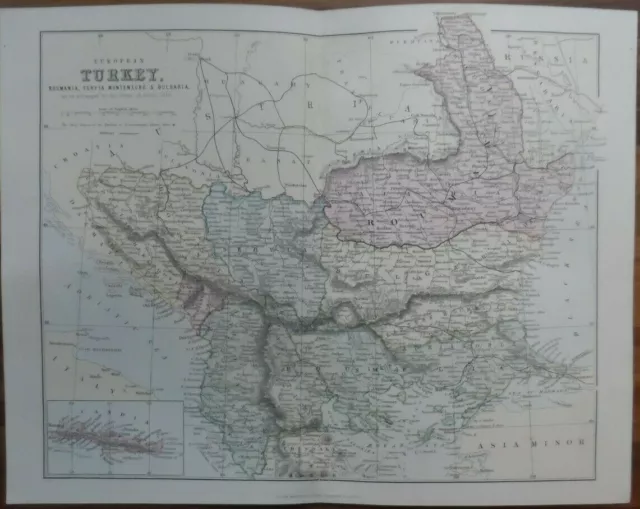 Antique map of European Turkey - 19th century Victorian colour map print