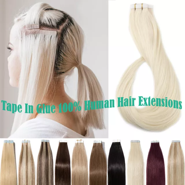 60 Stück Tape In Echthaar Extensions Haarverlängerung Skin Weft Blond Glatt 150g