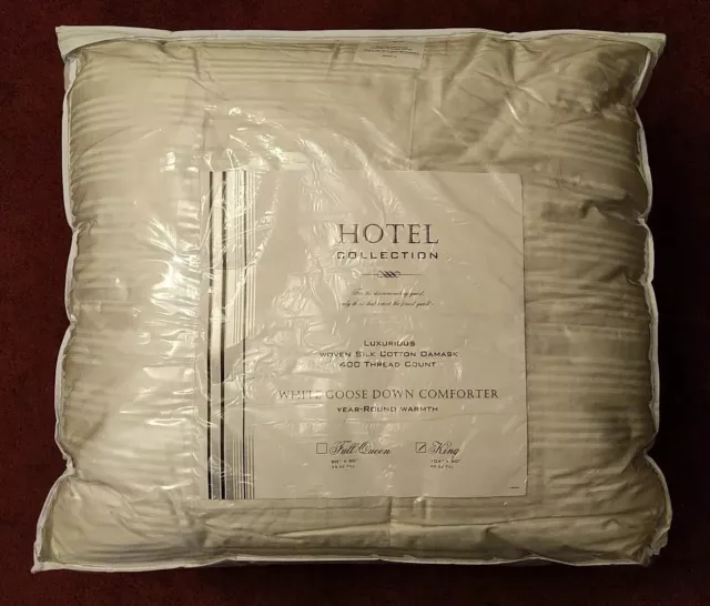 hotel collection KING size white goose down / damask woven silk comforter...