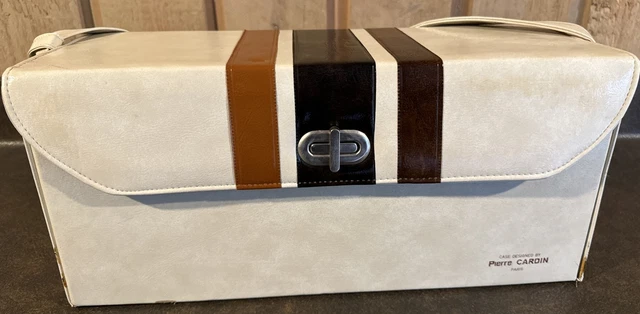 VTG Pierre Cardin Retro Cream Brown Stripe Train Case Travel Carry On Luggage