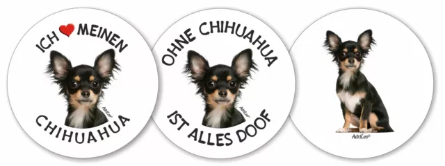 Runde Aufkleber 3er-Set - Chihuahua - Ø 9,5cm - Deko Autoaufkleber Sticker Hund