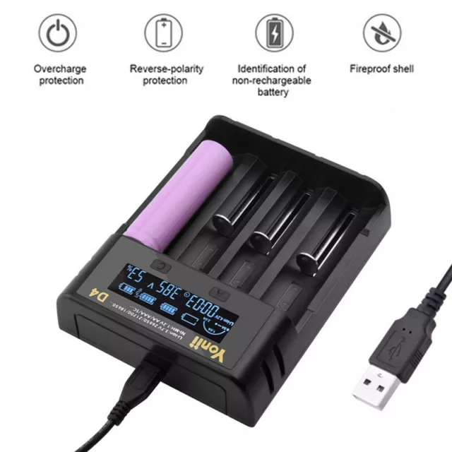 Für 18650 Li-Ionen-Akku-Ladegerät 4 Slot USB Smart Fast Charging Cradle LCD Case