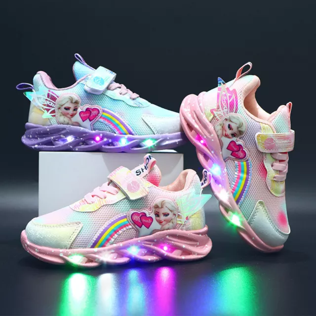 Kinder Sneakers Jungen Sportschuhe Mädchen Elsa Prinzessin LED Glühen Schuhe NEU