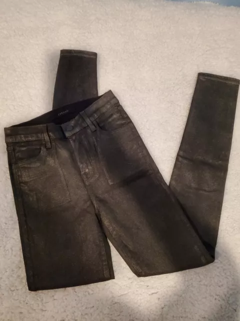 J brand maria high rise skinny silver lament denim black jeans size 25 NWOT 2