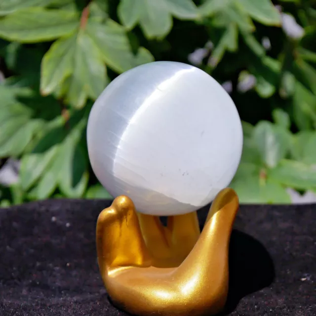 48mm+ Carved Natural Selenite Sphere Quartz Crystal Ball Reiki Healing Decor 1pc