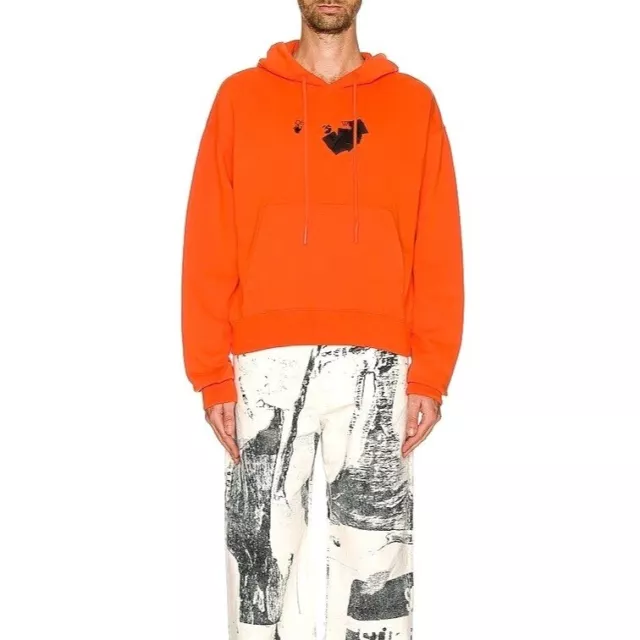 Off White Mens Orange And Black Jumbo Marker Pullover Hoodie Sweatshirt Size S