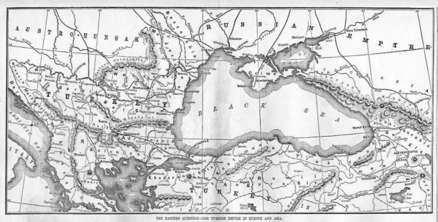 Turkish Empire In Europe And Asia 1877 Map, Black Sea