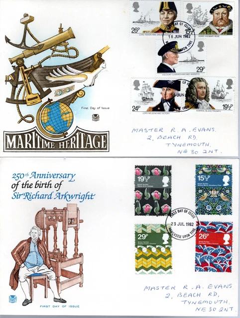 4 FDC's aus Großbritannien : Seefahrt - Textilmuster - EDV - Europa