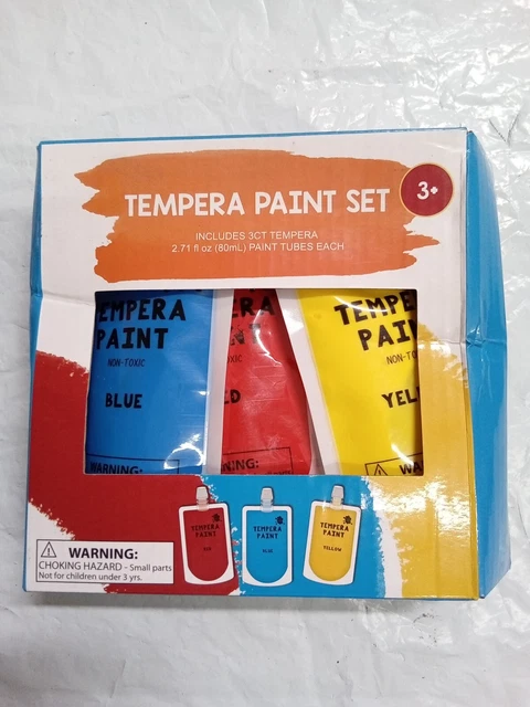 Juego de pintura al temple de color primario 3 quilates (AZUL, ROJO Y AMARILLO) con caja abierta