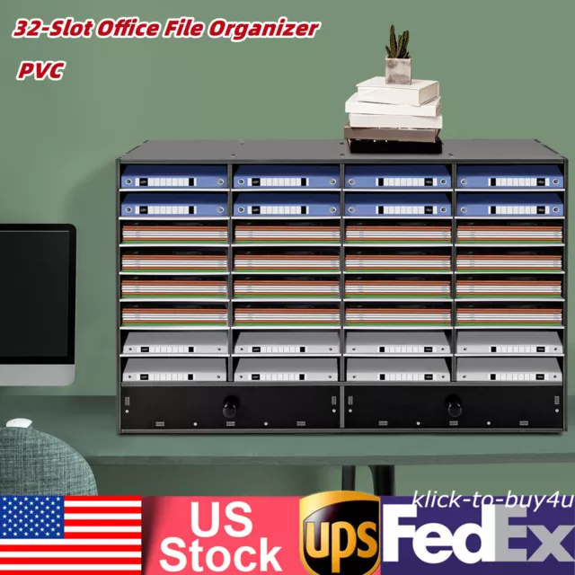 PVC 32 Slots Office File Storage Shelf Organizer Desk Folders Mail Sorter Rack