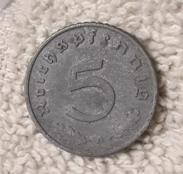 Vintage 1940 , WW2 German 5 Reichspfennig , WWII Era Circulated Coin