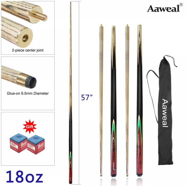 57" Billiard Pool Snooker Cues Stick Detachable Two-Piece Screw Cues 9.5mm Tips