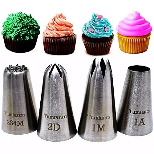Tumtanm 1A 2D 1M 234M# Large Cupcake Piping Nozzles Kit 4 Pcs Stainless Steel...