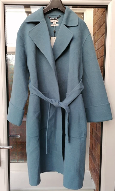 BNWT WOMENS WHISTLES Double Faced Wool Belted Wrap Coat Blue S rrp