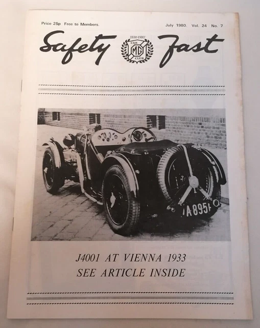 MAGAZINE - VINTAGE Safety Fast MG Car Club Magazine July 1980 Vol #24 ...
