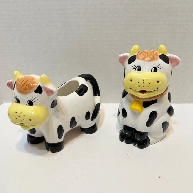 Vintage Houston Harvest Ceramic Farmhouse Holstein Cow Sugar Creamer Set