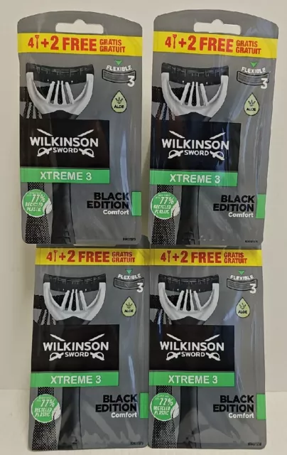 wilkinson sword xtreme 3 disposable razors black edition 6 pk x 2 = 12 razors