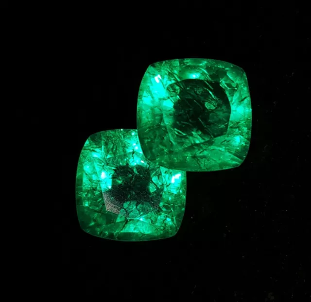 NATURAL COLOMBIAN EMERALD Pair 8 Ct Loose Gemstone Certified Cushion ...