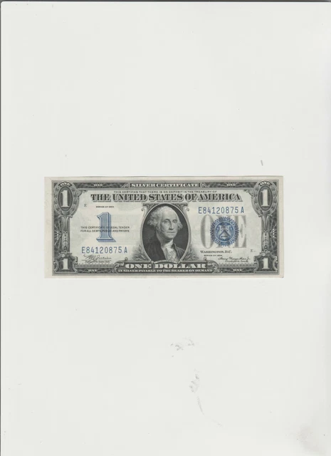 1934 $1 Funny Back Silver Certificate Blue Seal about uncirculated