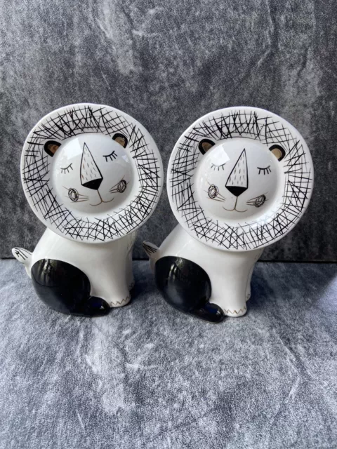 Modern Decor Abstract Sleepy Lion Ceramic Figurine Black/White 5.5" FREE S&H.