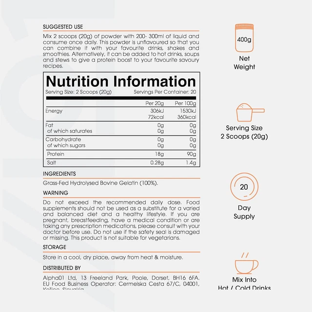 BONE BROTH BEEF Protein Powder 400g Unflavoured 100 GrassFed