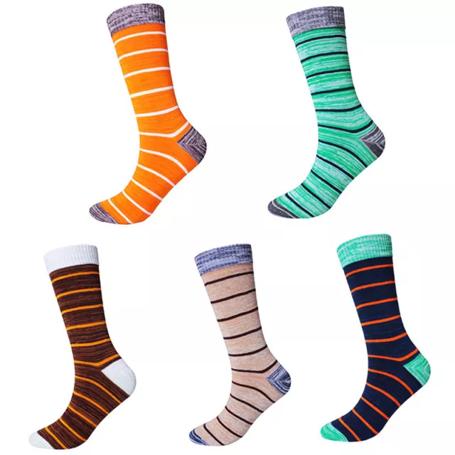 5 Pairs Fashion Mens Cotton Socks Lot Classic Striped Casual Long Socks 7-13 3