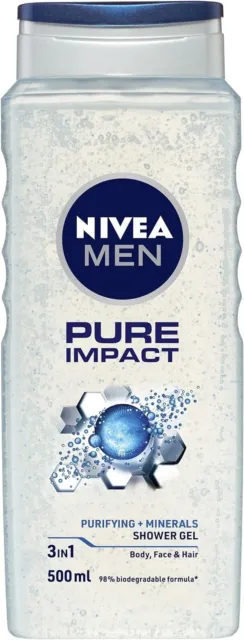 NIVEA MEN Pure Impact 3-in-1 Shower Gel 500ml-AU