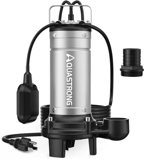 Aquastrong 1 HP Submersible Sewage Sump Pump - 115V - 5283GPH - 2" Discharge