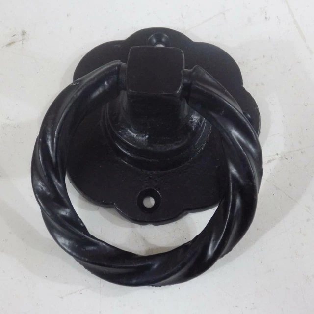 heavy black cast iron gate or barn,gothic twisted ring pull superior brass 2002