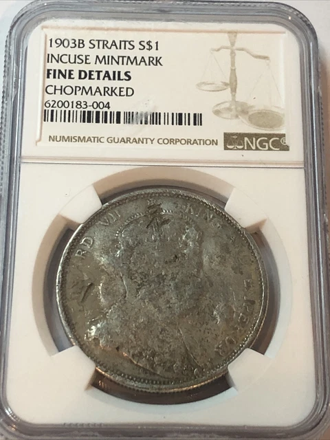 SASA 1903 B Straits Settlement Dollar incuse mm Ngc Fine Details Chopmarked