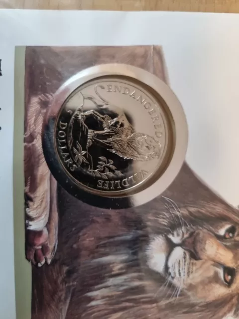 Cook Inseln 5 Dollars 1991 ASIATISCHER LÖWE Gefährdete Tierwelt  Numisbrief 3