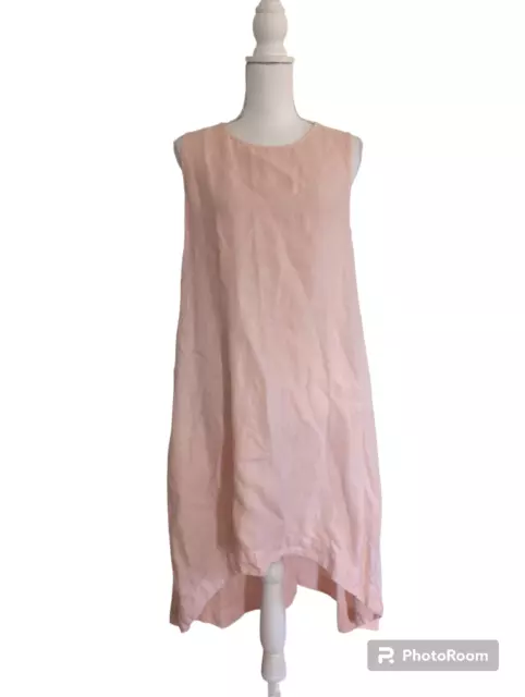 Magic Linen Dress Size Medium Pink Hi Lo Pockets Lagenlook Sleeveless Tunic
