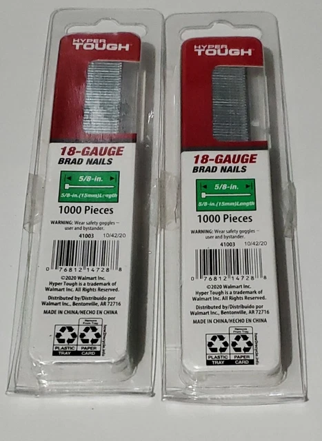 (Lot of 2) Hyper Tough 1000 pcs 18-Guage Brad Nails 5/8-in. (15mm)