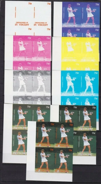 Grenadinen von St. Vincent 608 postfr./mnh Tennis 9 Phasendrucke 4er-Bl.proofs -