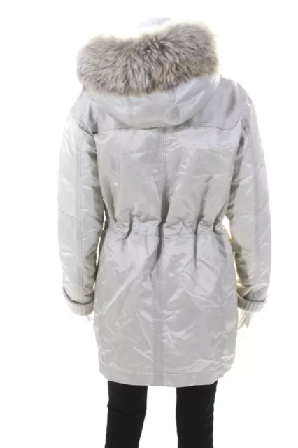 Theory Womens Coyote Fur Hooded Fabunni Bomber Tech Coat Beige Size Small 3