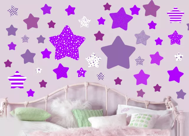 Purple Patterned Stars - Pack of 46 - Wall Art Vinyl Stickers Murals Decals