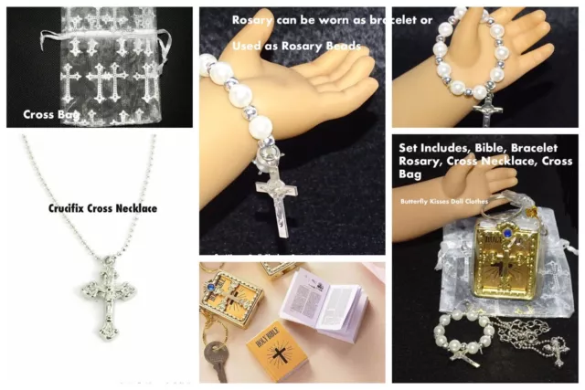 Communion Set Bible Cross Rosary Bracelet 18" Doll Clothes For American Girl BL