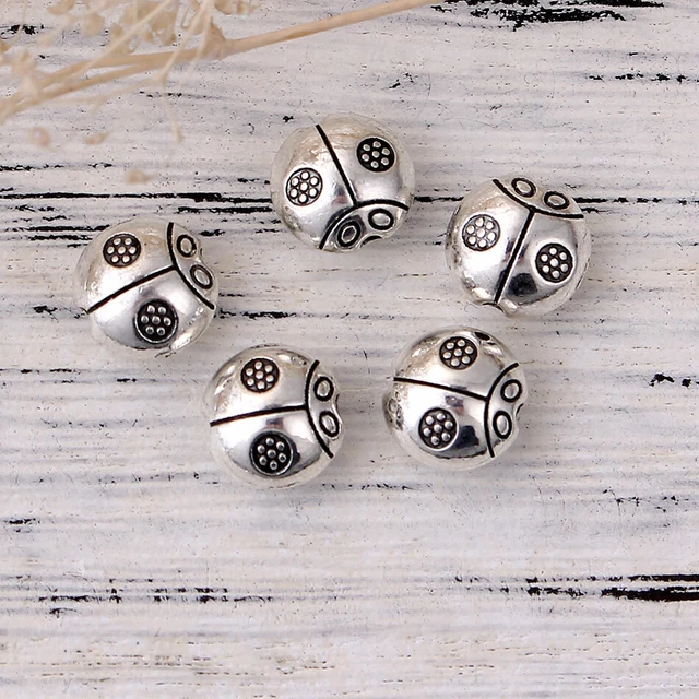 10 Stück  Spacer 9 mm Marienkäfer Antiksilber Zwischenperle Perle basteln - 1805