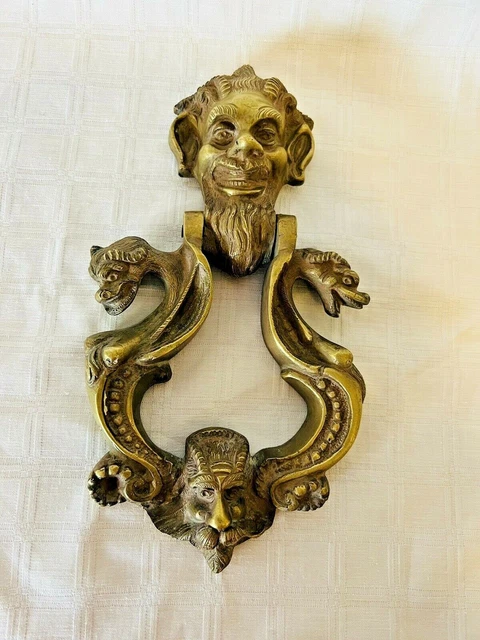 Fabulous Antique Gothic Devil Gargoyles Bronze Brass Door Knocker
