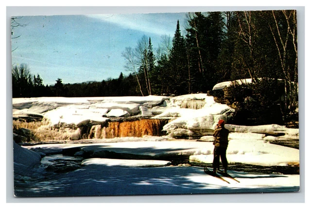 Vintage 1960's Postcard Snow Shoeing Lower Falls Tahquamenon River Michigan