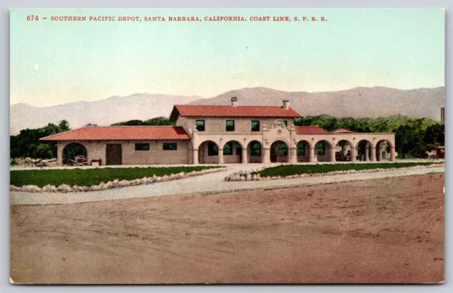 Postcard Southern Pacific Depot, Santa Barbara CA Coast Line SP RR P154