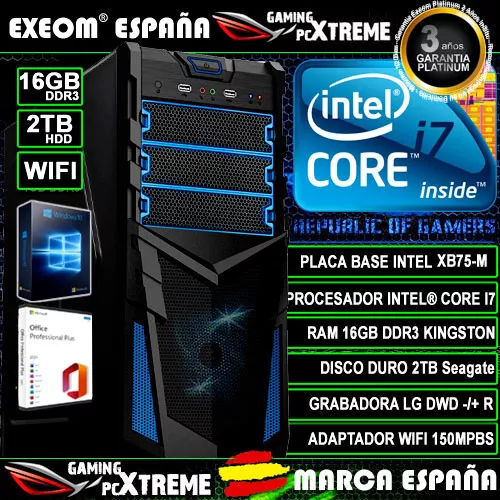 Ordenador Gaming Pc Intel Core i7 16GB DDR3 2TB HDD Wifi Sobremesa Marca España