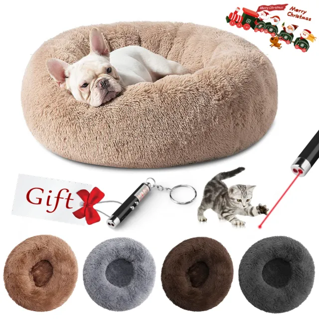 Donut Plush Pet Dog Cat Bed Fluffy Soft Warm Calming Bed Sleeping Kennel Nest US