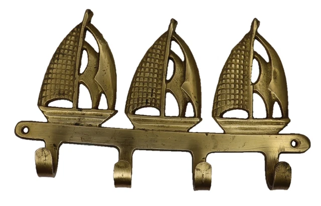Ship Boat Shape Antique Style Handmade Brass Key Clothe Towel Wall Hanger Hook